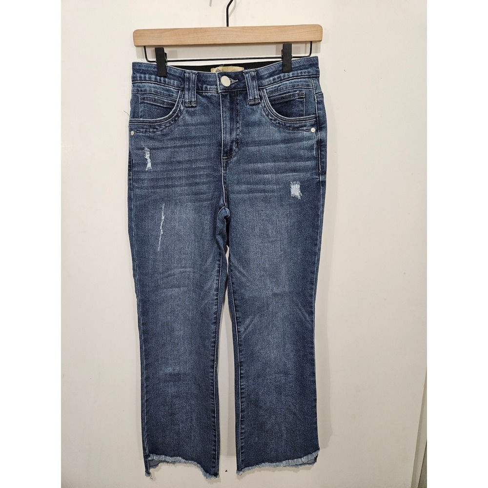 Democracy Ab Solution Straight Leg Distressed Frayed Hem Jeans Blue Size 4